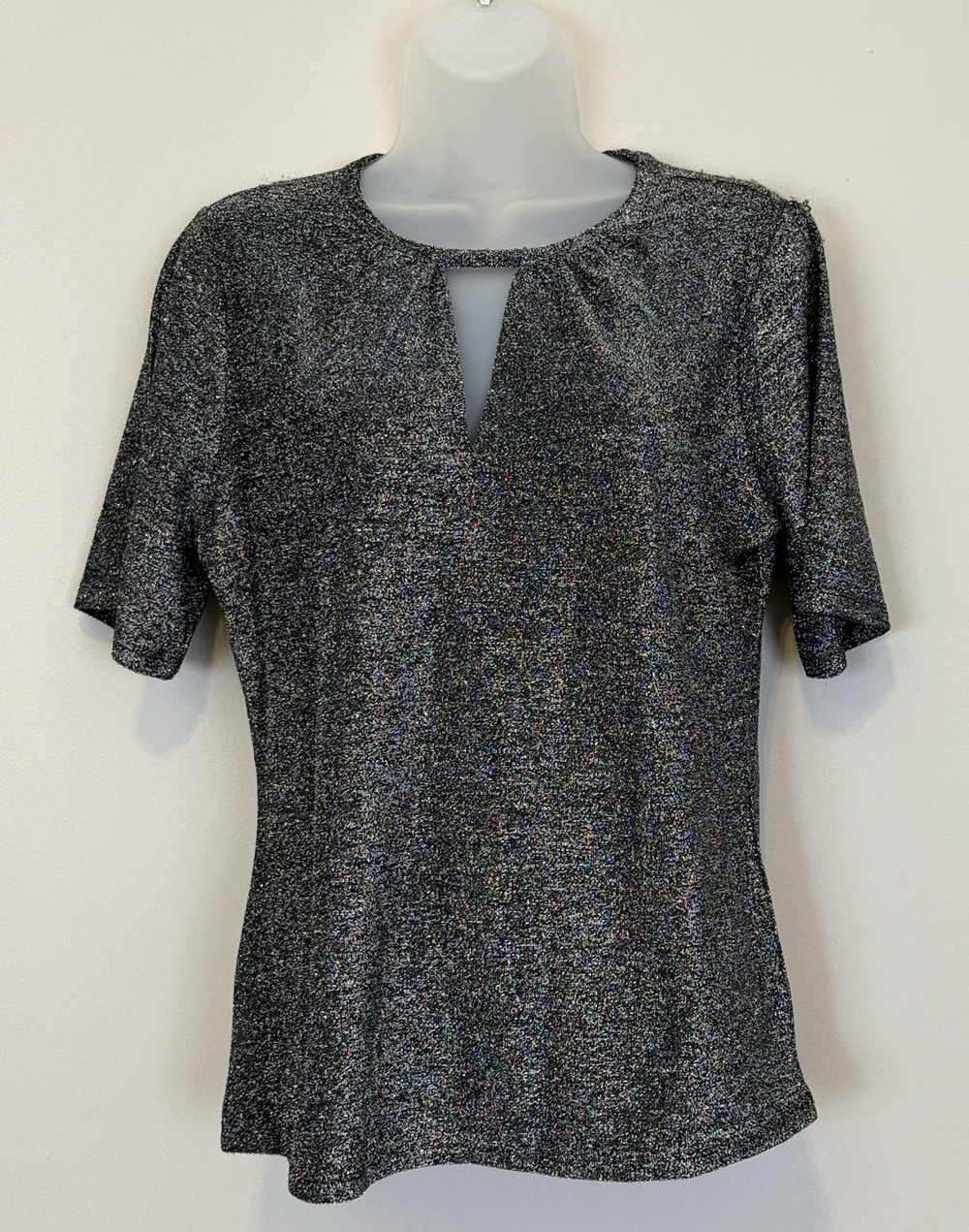 Michael Michael Kors Womens Medium Black & Silver Metallic Short Sleeve Top NWOT